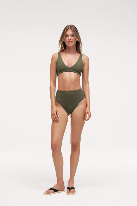 High Waist Bikini Bottom | Crispy Darkest Olive