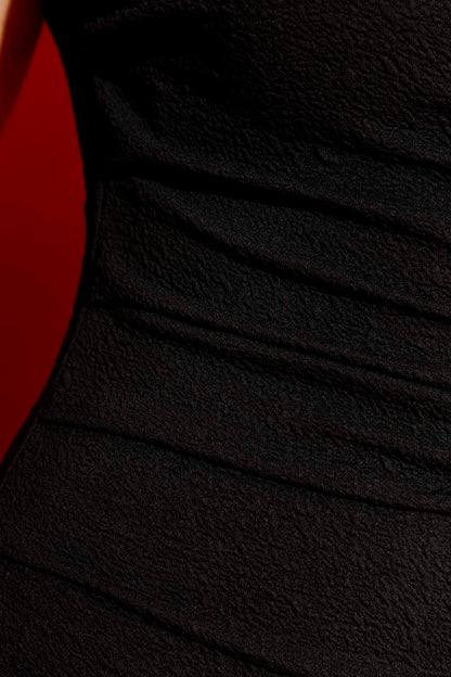 Black One Shoulder Drape Dress