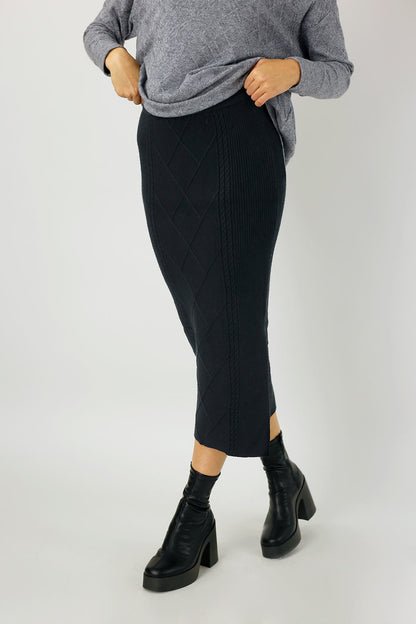 Black Cable Rib Skirt - FINAL SALE