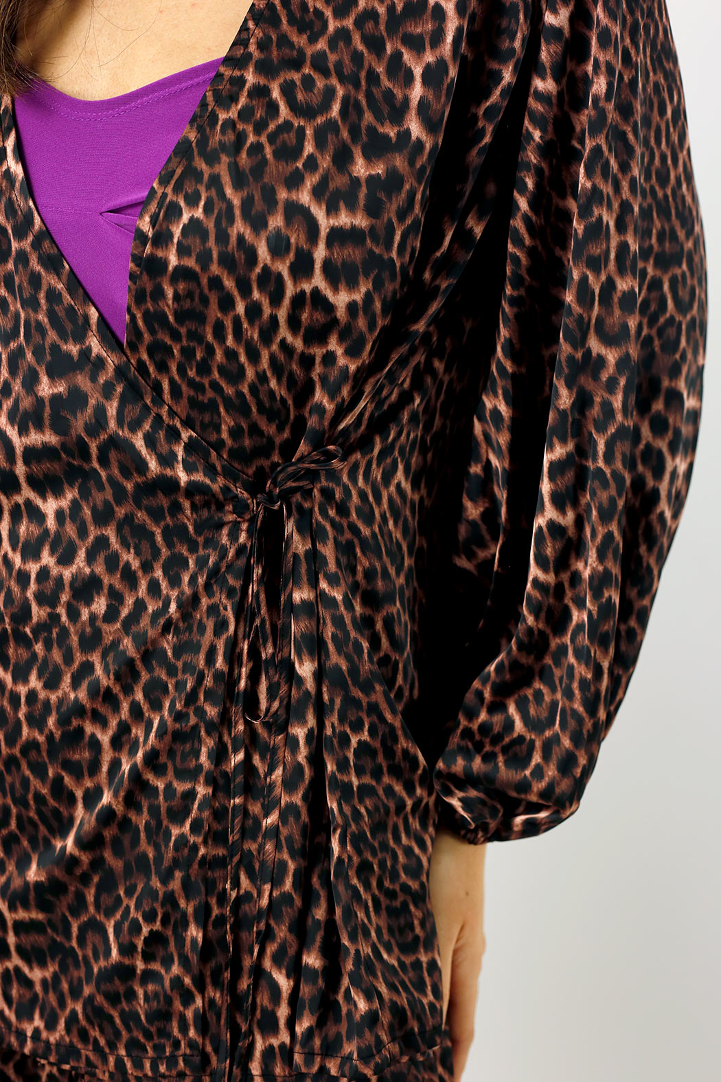 Brown Leopard Silky Wrap Top - Final Sale