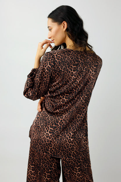 Brown Leopard Silky Wrap Top - Final Sale