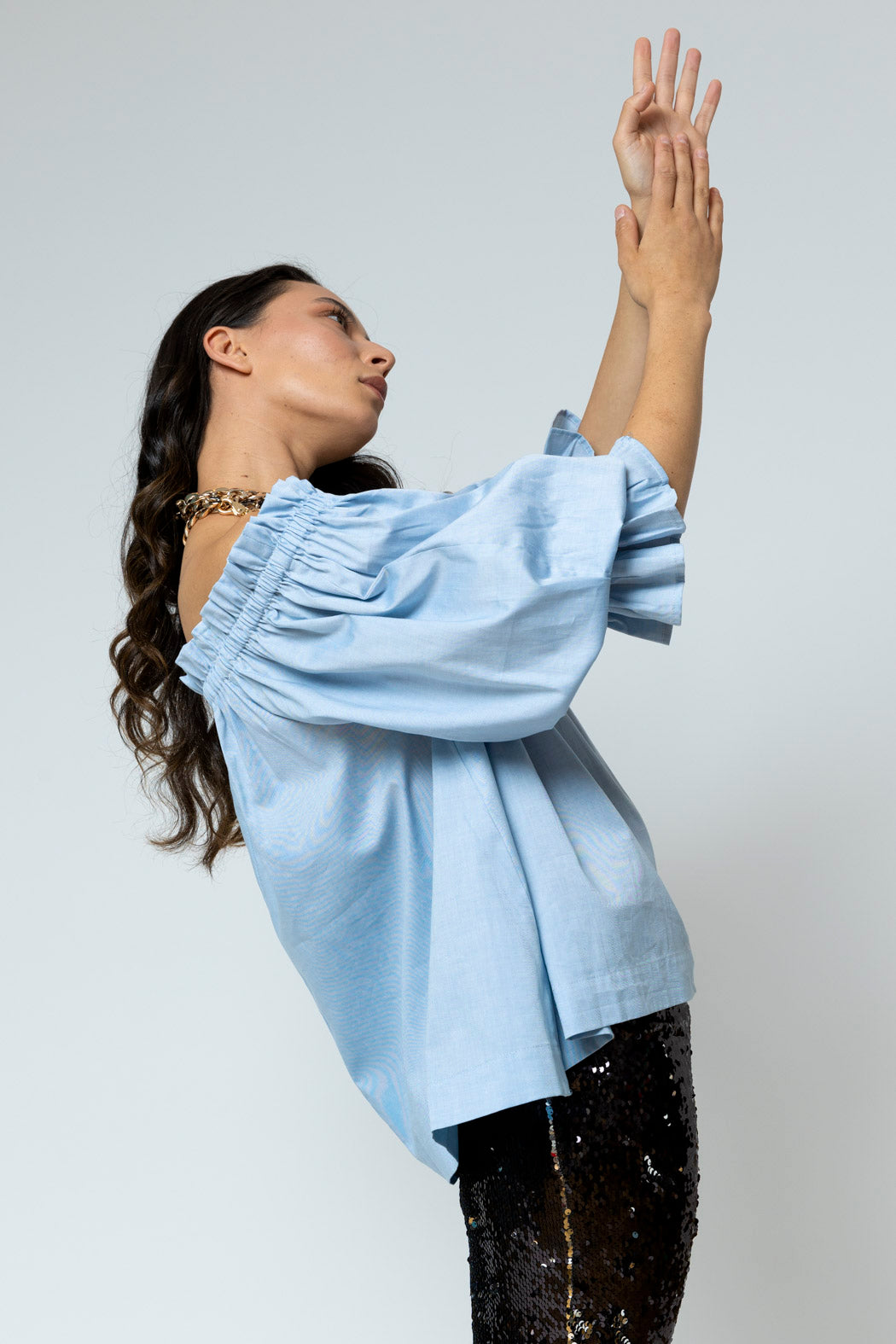 Chambray Cotton Off Shoulder Top NT