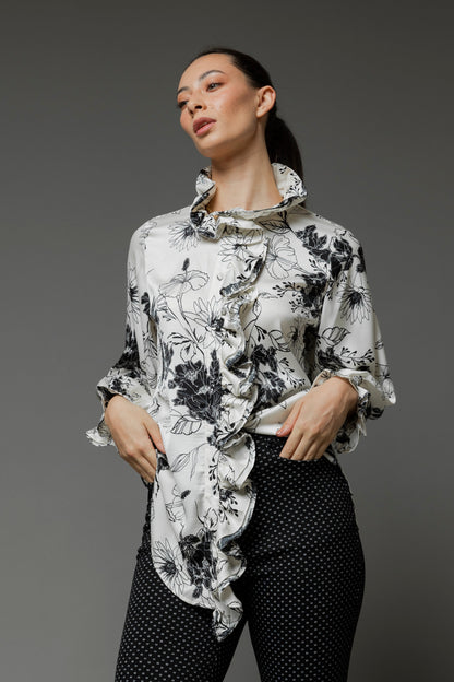 Black White Double Frill Blouse