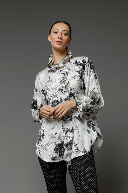 Black White Double Frill Blouse