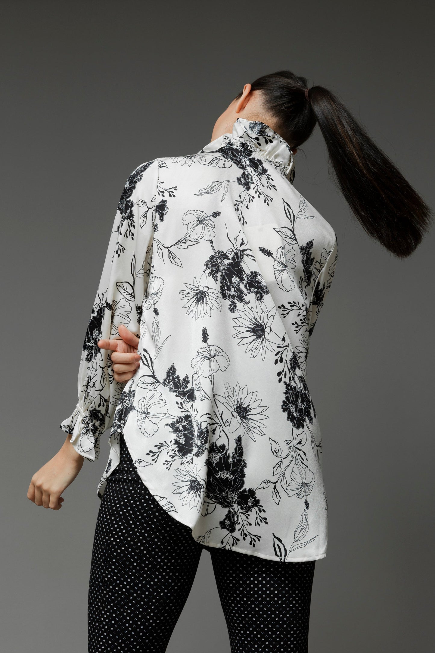 Black White Double Frill Blouse
