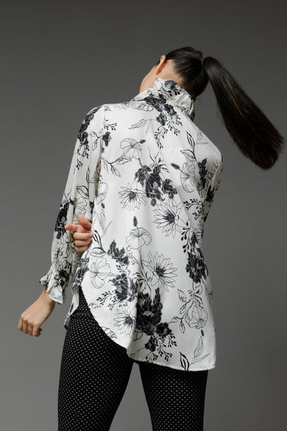 Black White Double Frill Blouse