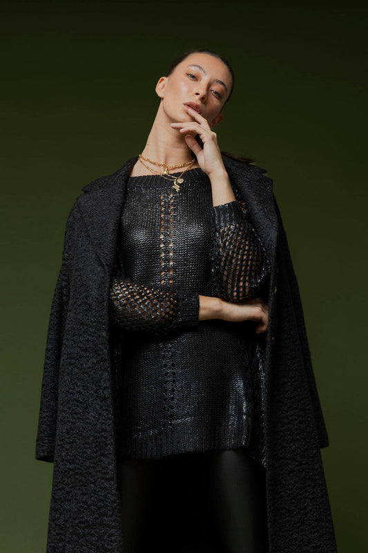 Black Crochet Foil Knit