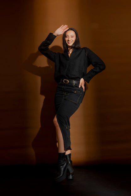 Black Luxury Linen Blogger Shirt