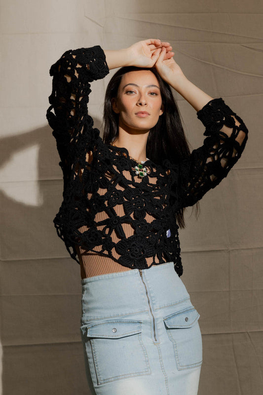 Black Chunky Crochet Knit