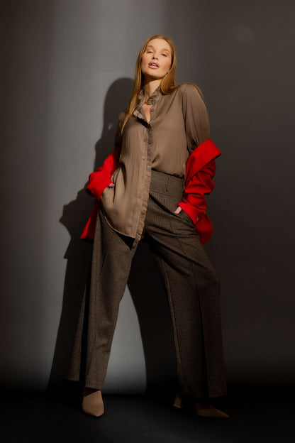Brown Check Pintuck Culotte Brown Check