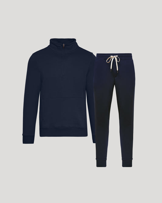 Navy Quarter Zip Fleece Sweatshirt & Jogger 2-Pack