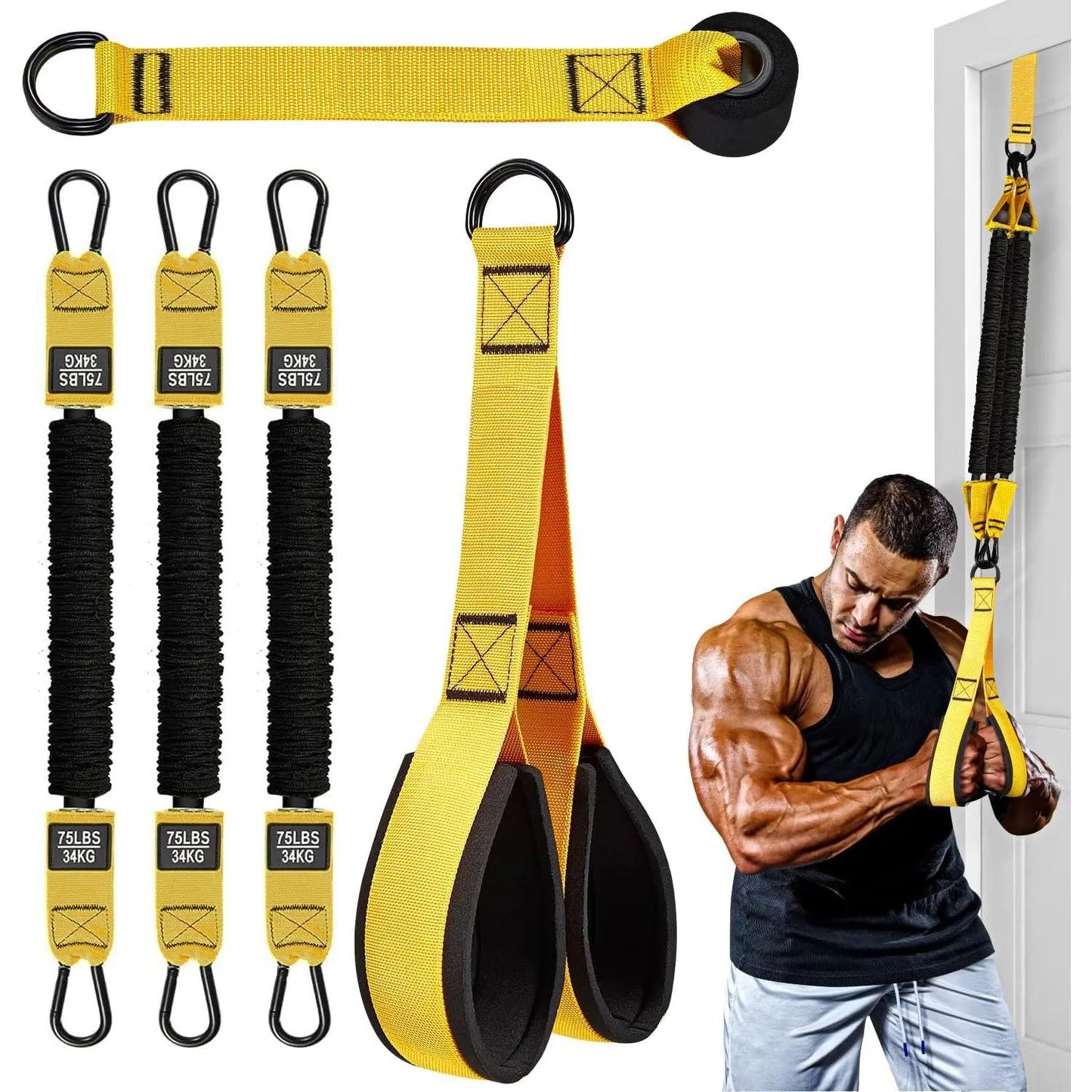 225LBS Heavy Duty Resistance Band Set with Handles – Portable Home Gym Workout Equipment for Full Body Training