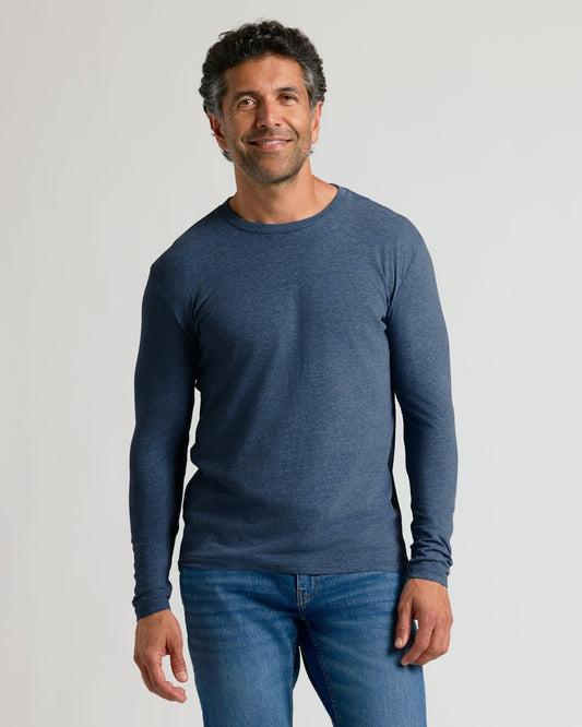 Heather Navy Classic Long Sleeve Crew Neck