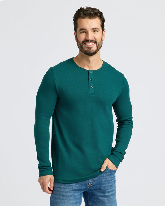 Deep Emerald Waffle Long Sleeve Henley