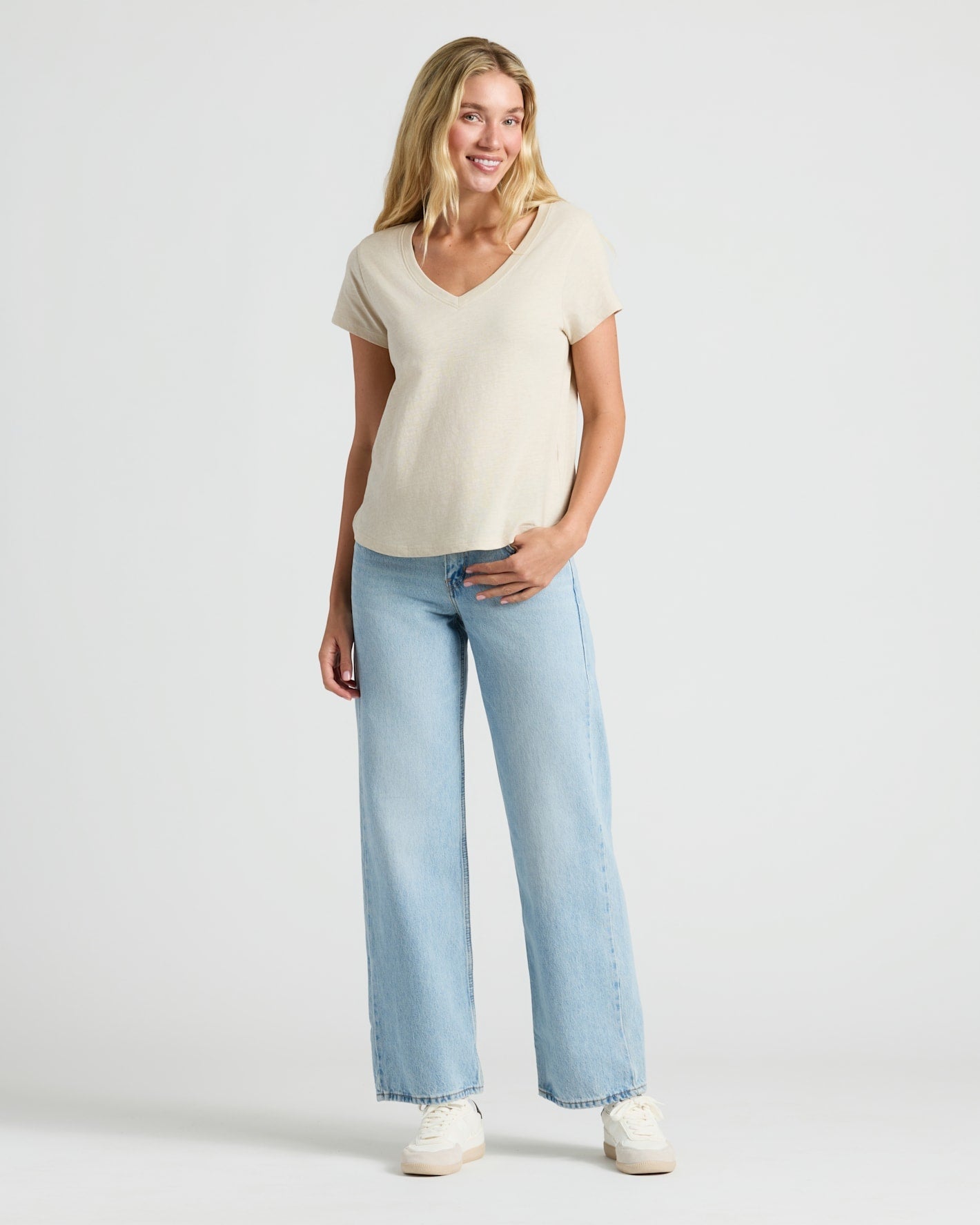 Womens Oatmeal Relaxed Slub V-Neck Tee 4-Pack