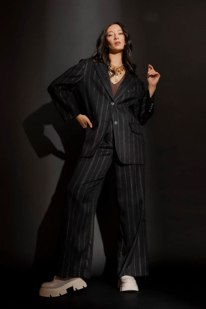 Black Stripe Lurex Oversized Blazer Black Stripe