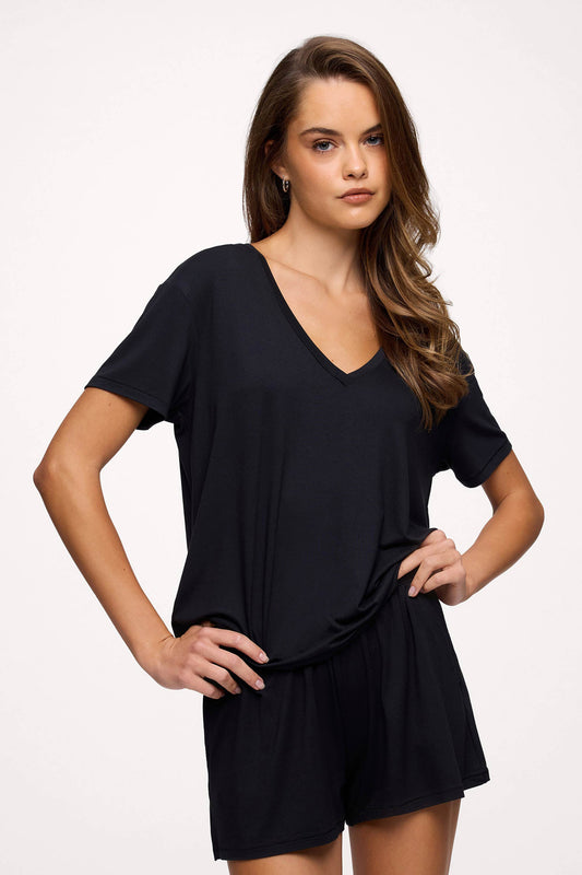 V-Neck Pajama Tee | Black