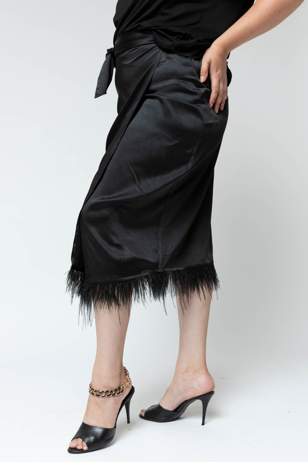 Black Satin Feather Skirt - Final Sale