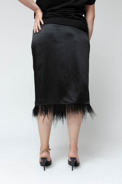 Black Satin Feather Skirt - Final Sale
