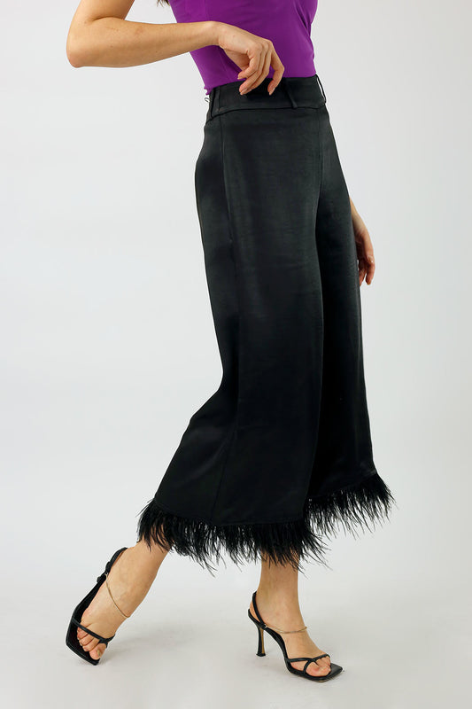 Black Satin Feather Culottes - FINAL SALE
