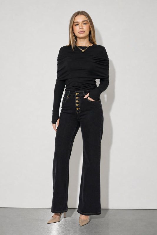 Black Button Front Jean