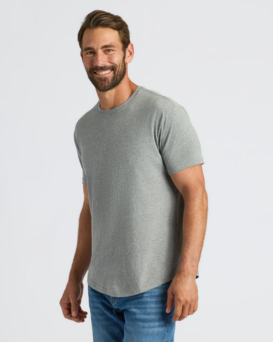 Heather Gray Curved Hem Classic Crew Neck