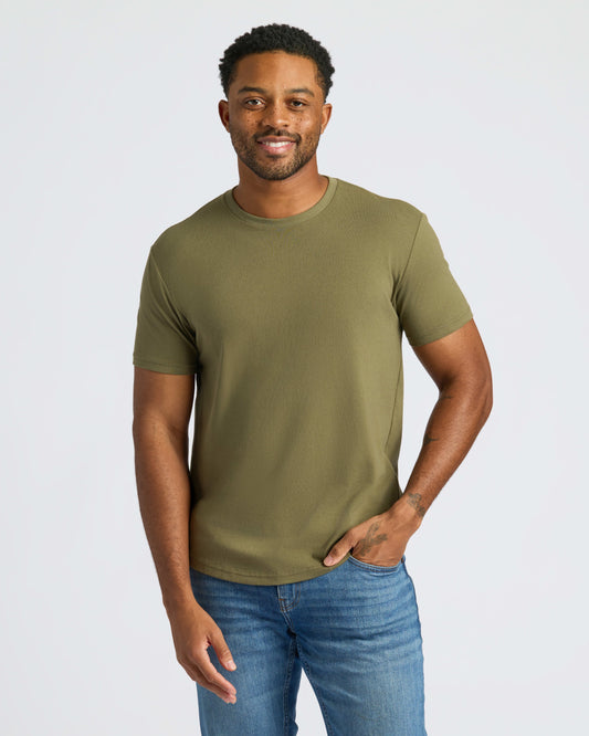 Military Green Curved Hem Classic Crew Neck