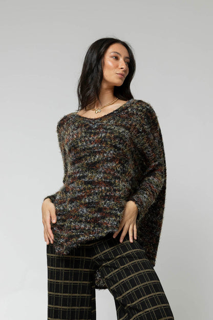 Black Speckle Fluffy V Neck Jumper